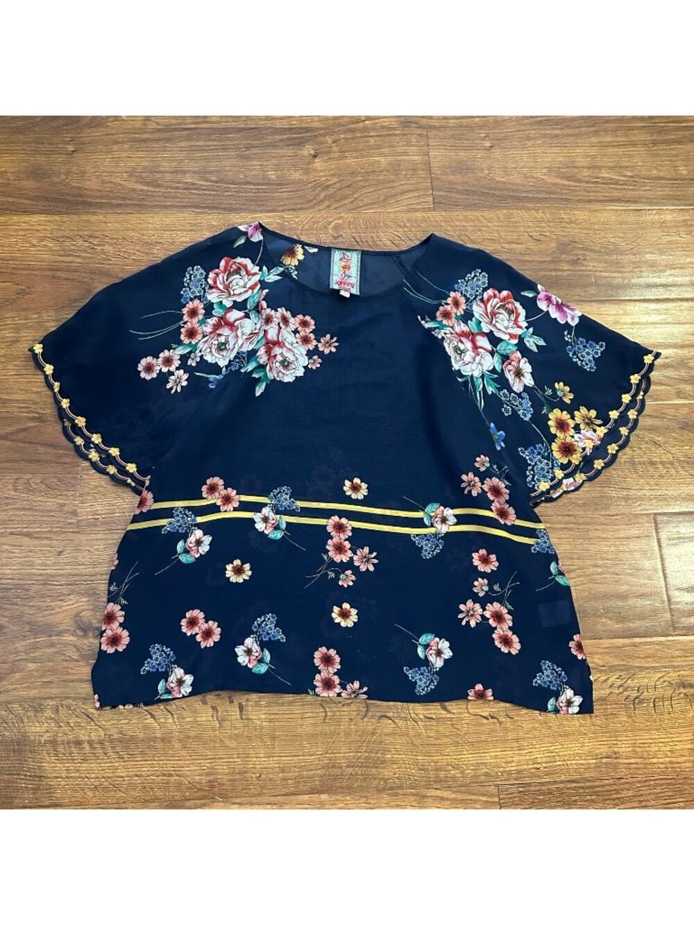 Johnny Was Paola embroidered silky blouse